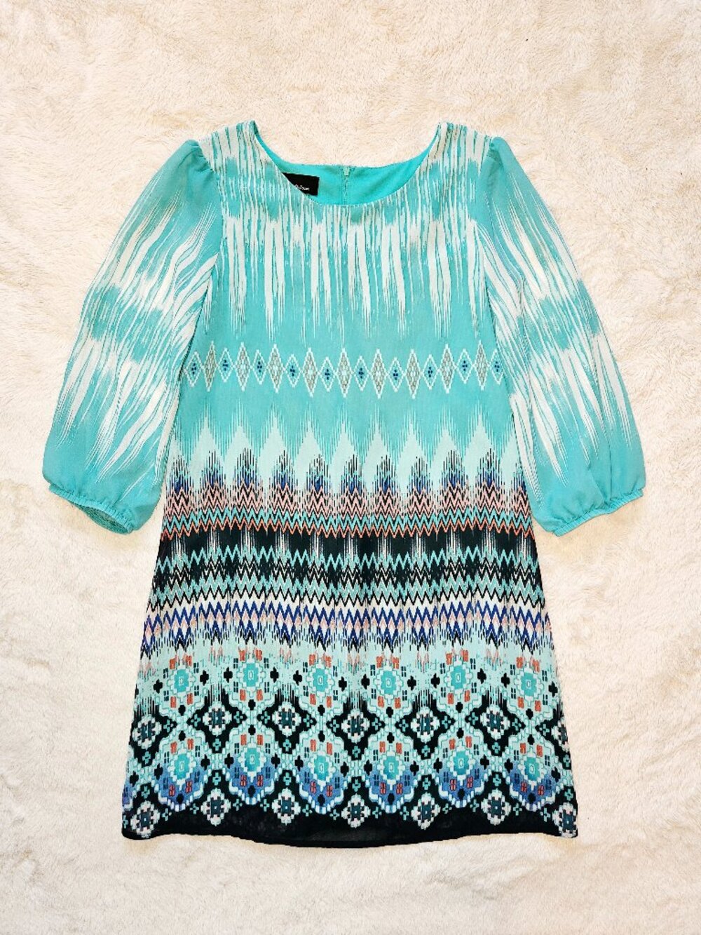 Amy's Closet Girl's Dress Ethnic-style Tunic/A-line 3/4 Sleeve Turquoise Size 14